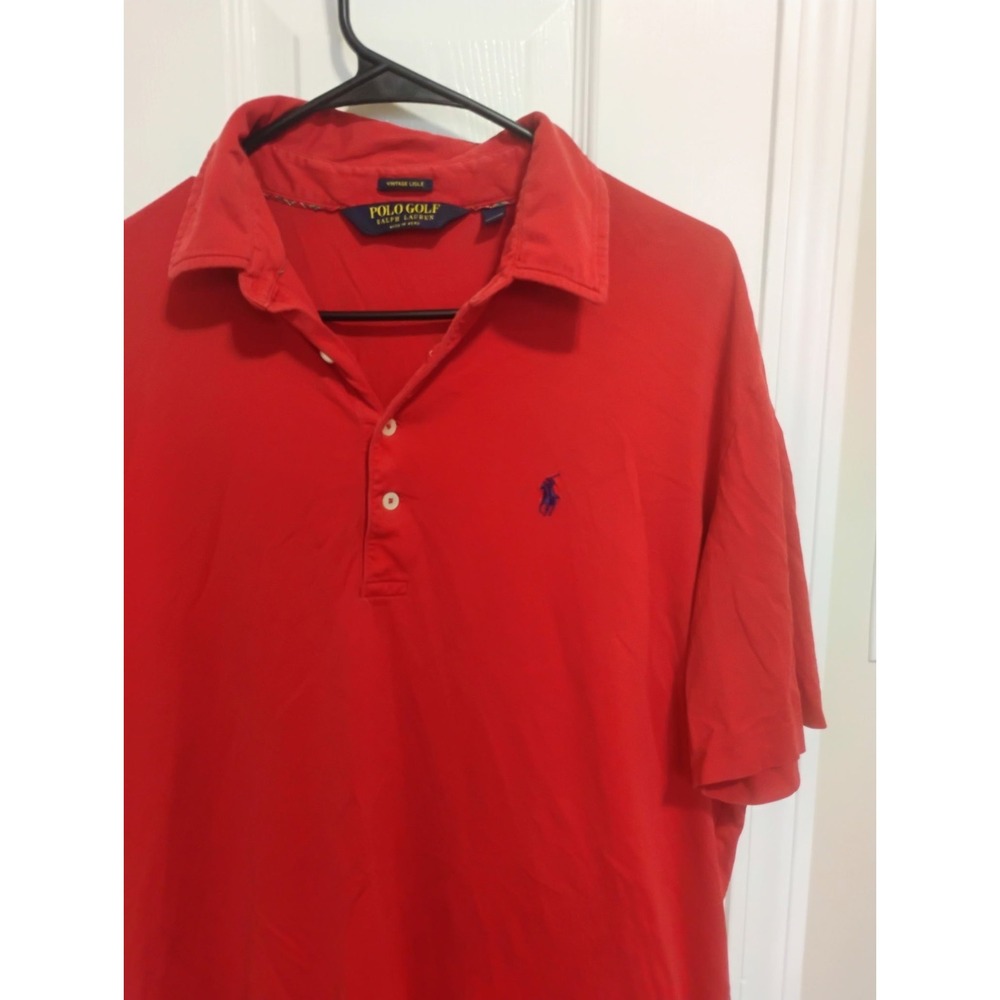 Polo Golf Ralph Lauren Vintage Lisle Men's LG Red Short Sleeve Polo Plaid‎ Trim